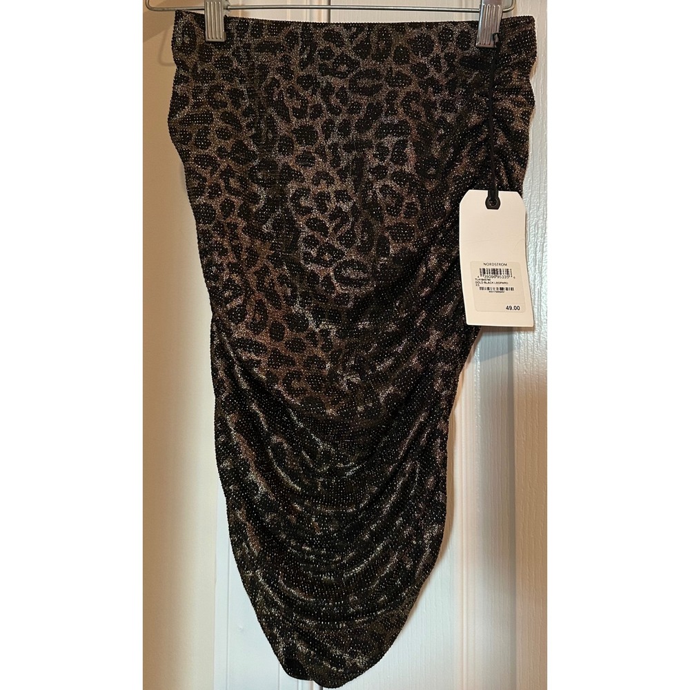 Leith Gold‎ Black Leopard Print Ruched Metallic Bodycon Mini Dress XS TL418457MI